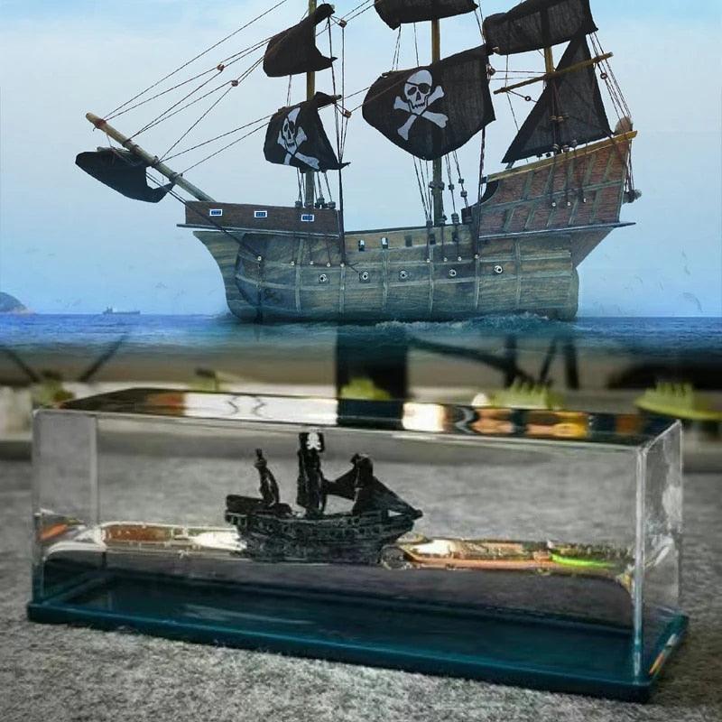 Black Pearl Ship in Fluid Liquid Drift Bottle - Zadon