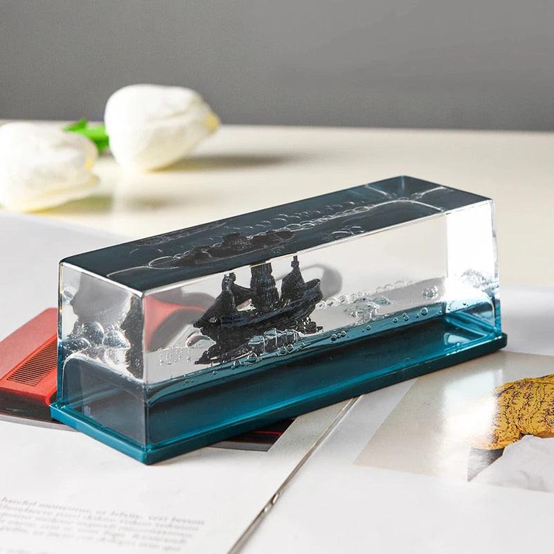 Black Pearl Ship in Fluid Liquid Drift Bottle - Zadon