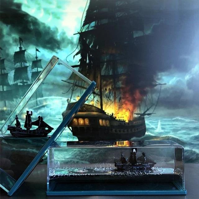 Black Pearl Ship in Fluid Liquid Drift Bottle - Zadon