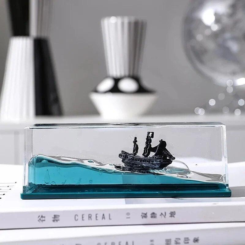 Black Pearl Ship in Fluid Liquid Drift Bottle - Zadon