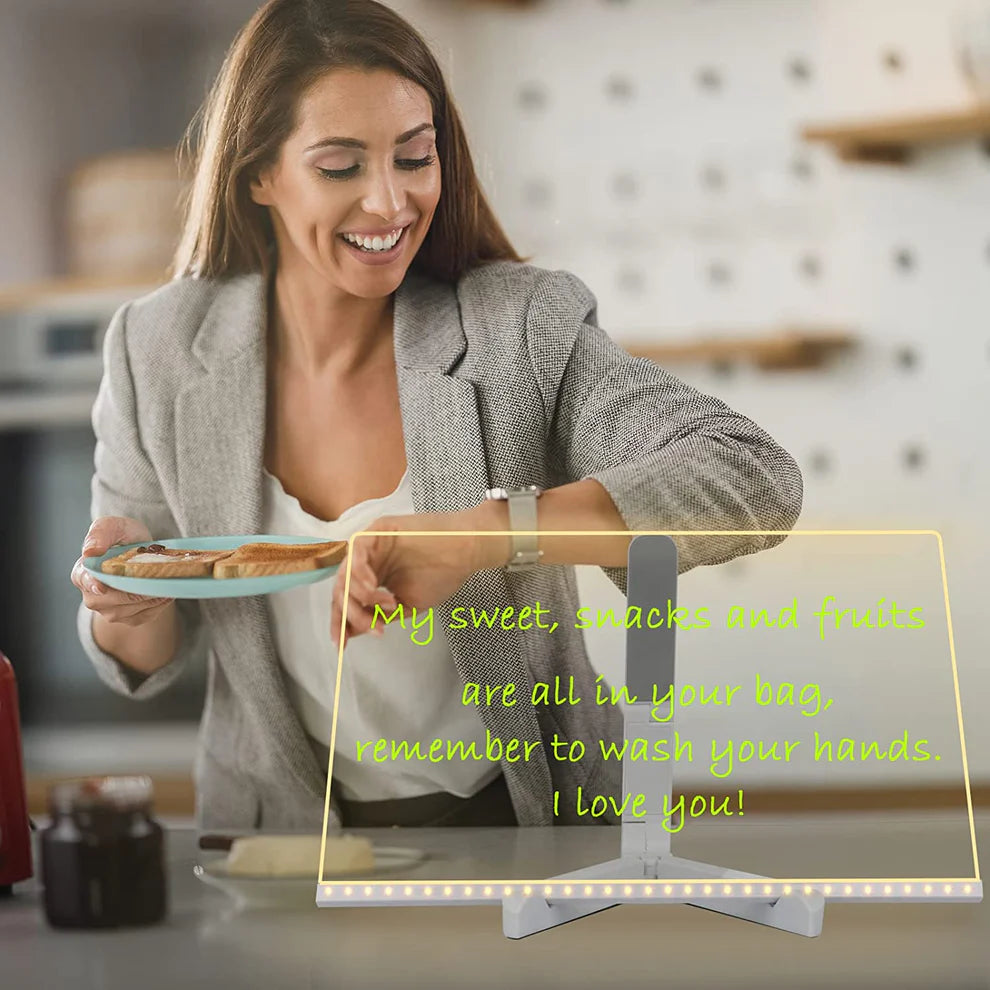 LED Message Board Note with Stand & 7 Neon Pens – Acrylic Glow Memo Board for Office, School, Home, Shop