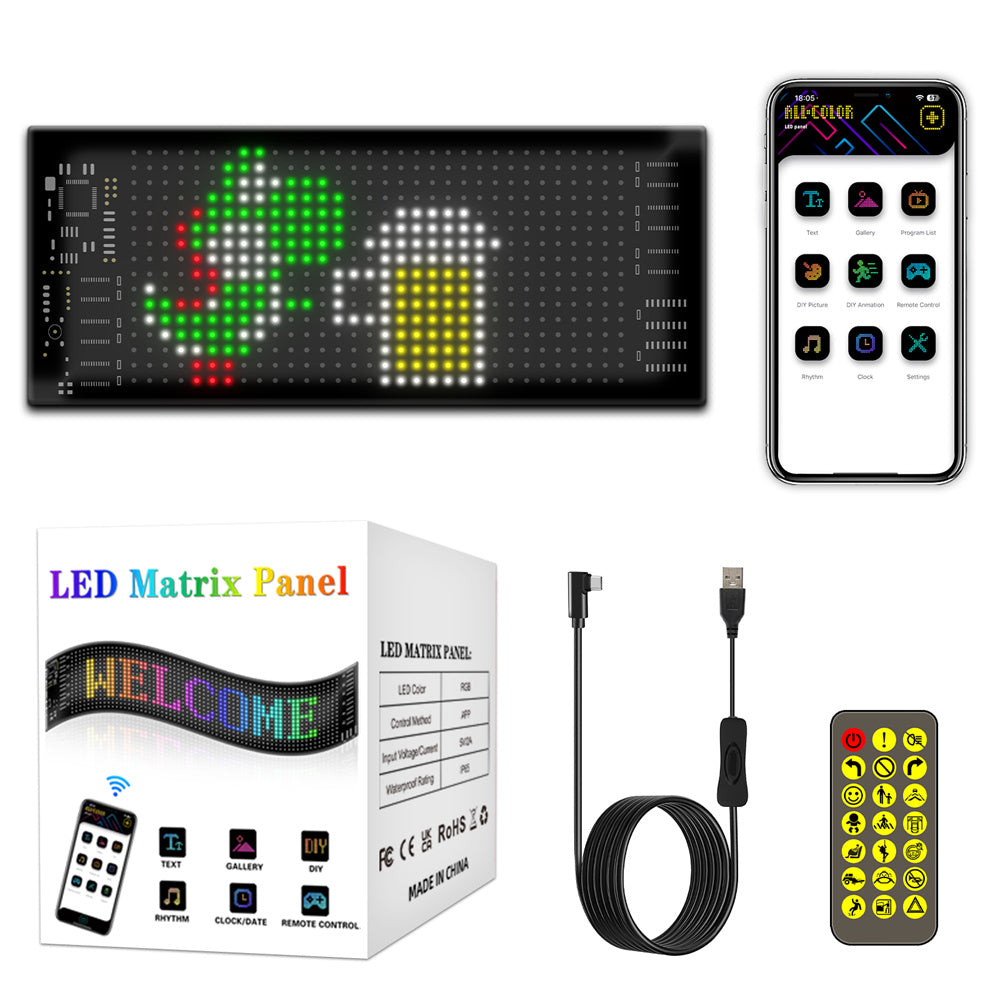 Flexible LED Matrix Panel Light – Bluetooth Programmable Car LED Display & Devil Eye Effect
