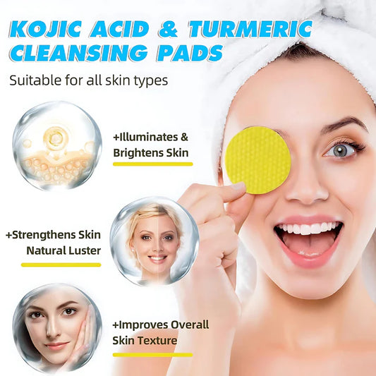 Kojic Acid & Turmeric Natural Cleansing Pads - Brighten Skin, Reduce Dark Spots