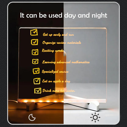 LED Message Board Note with Stand & 7 Neon Pens – Acrylic Glow Memo Board for Office, School, Home, Shop