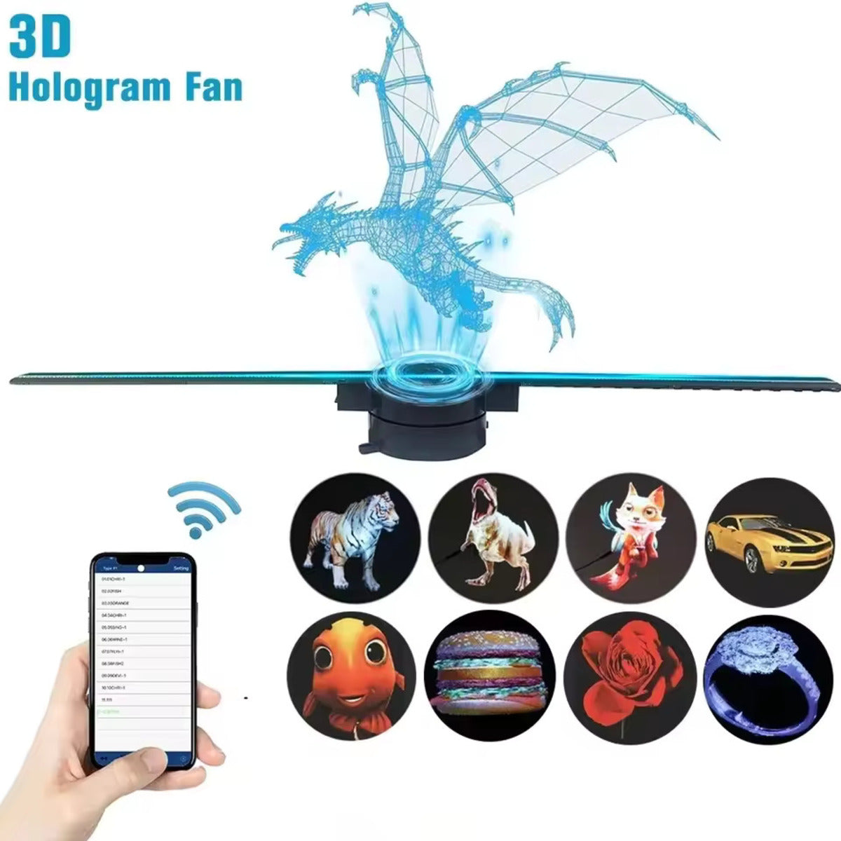 3D content library samples for hologram fan including jewellery, food and cars