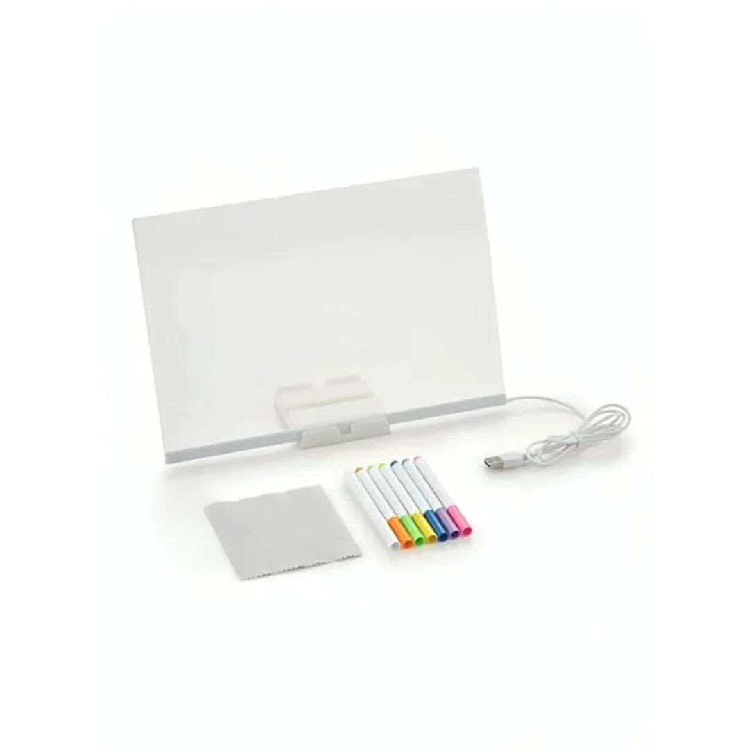 LED Message Board Note with Stand & 7 Neon Pens – Acrylic Glow Memo Board for Office, School, Home, Shop