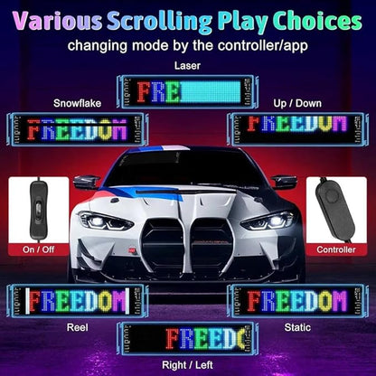 App controlled flexible LED sign on a car rear windshield in India