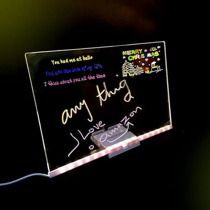 LED Message Board Note with Stand & 7 Neon Pens – Acrylic Glow Memo Board for Office, School, Home, Shop