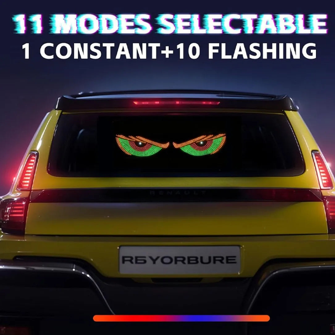 Demon eye LED lights in a rear windscreen showing the eleven selectable modes