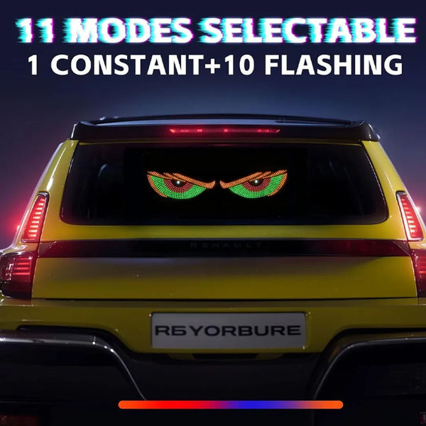 Demon eye LED lights in a rear windscreen showing the eleven selectable modes