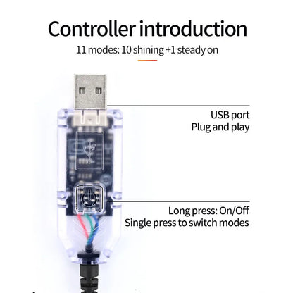 USB inline controller: long press for on and off, single press to change mode