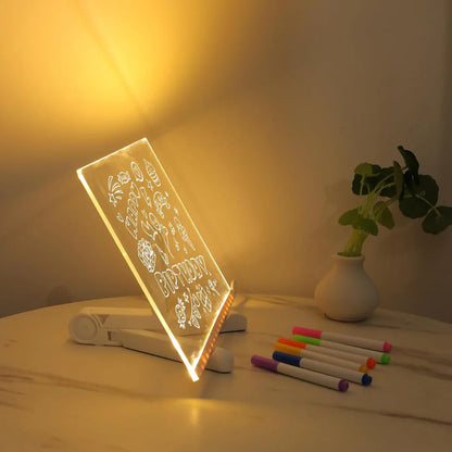 LED Message Board Note with Stand & 7 Neon Pens – Acrylic Glow Memo Board for Office, School, Home, Shop
