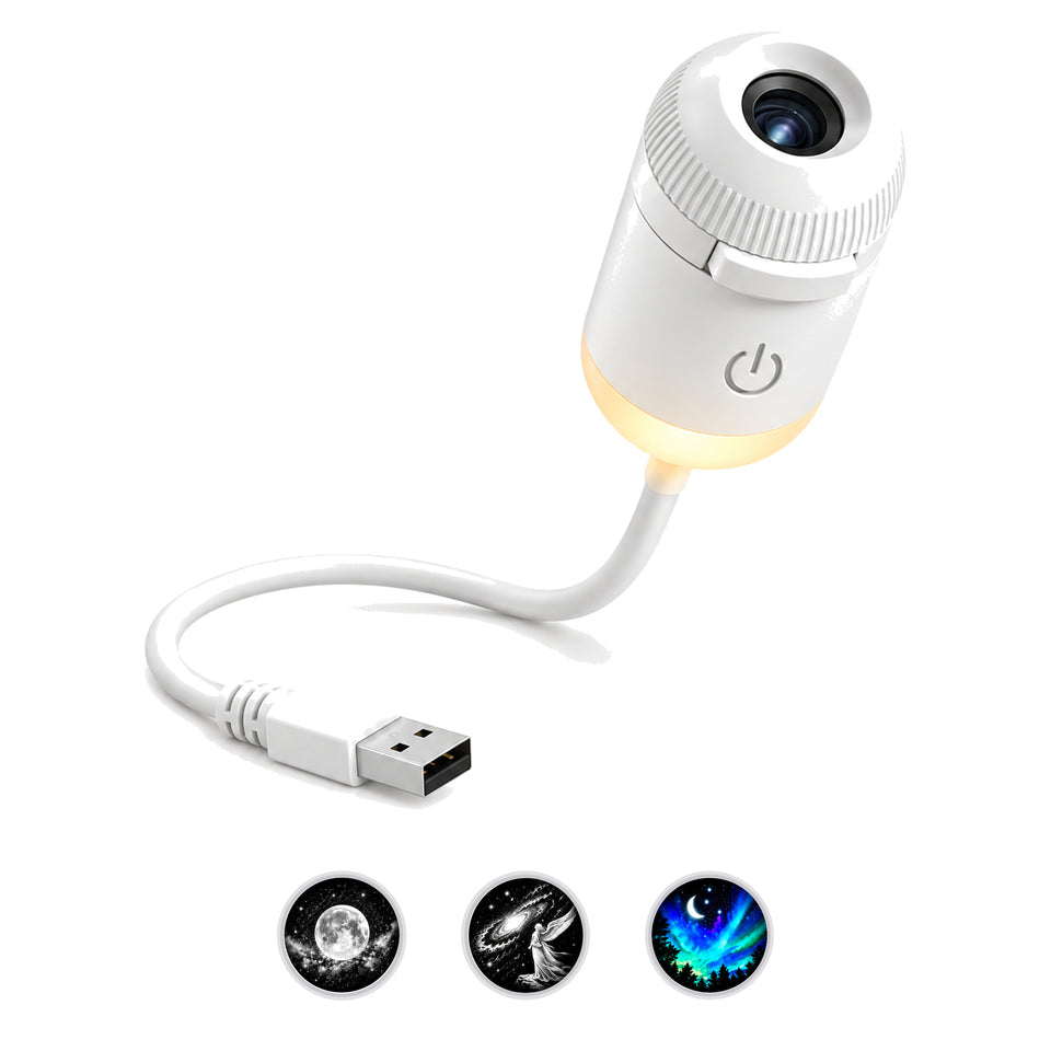ZADON galaxy star projector night light in white with flexible USB neck and three projection films