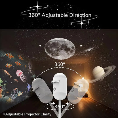 360 degree adjustable head and focus ring on the galaxy projector