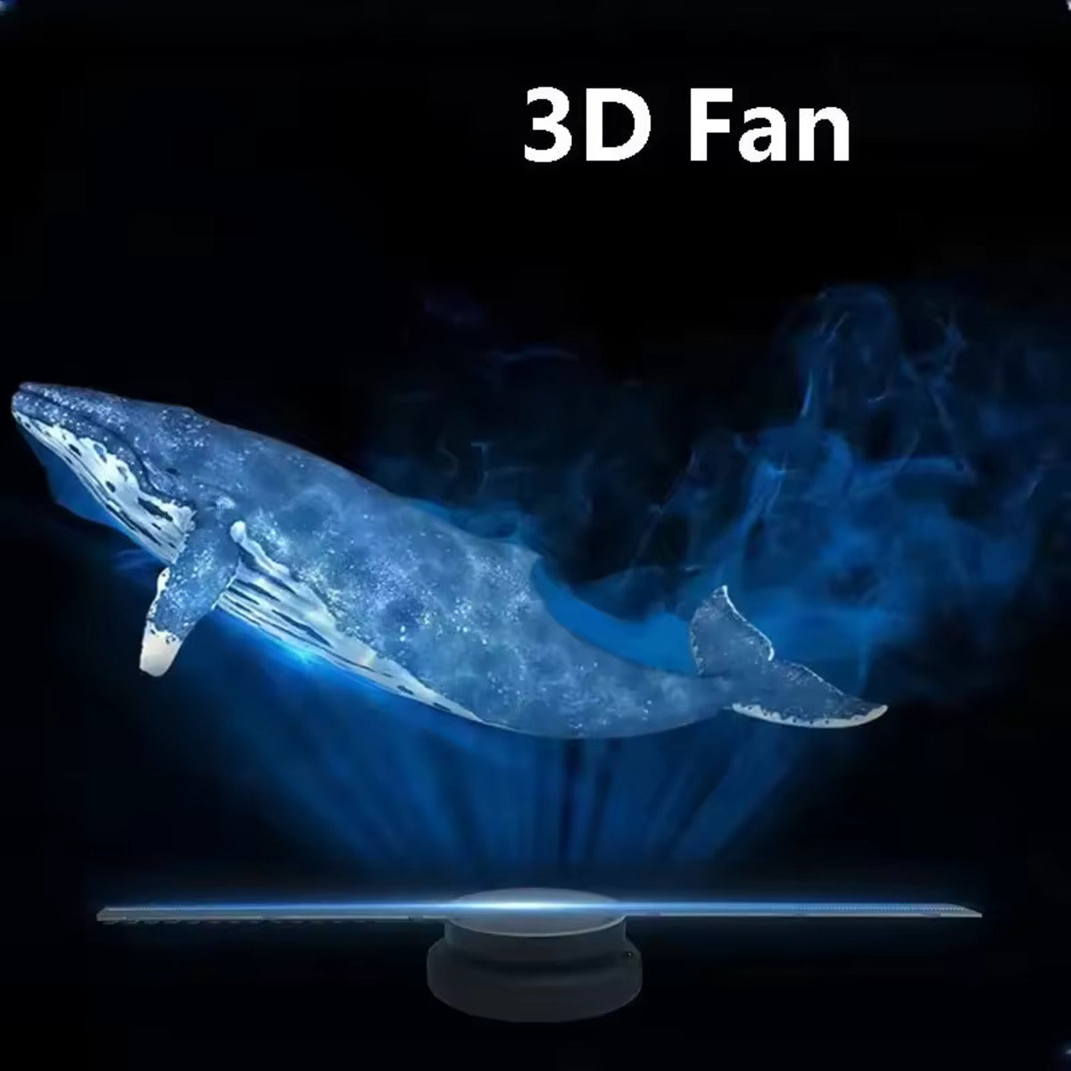 42cm hologram fan displaying a 3D animation floating in a dark gaming room