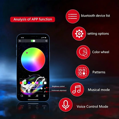 Bluetooth app controlling car floor mat light colour, patterns and music mode