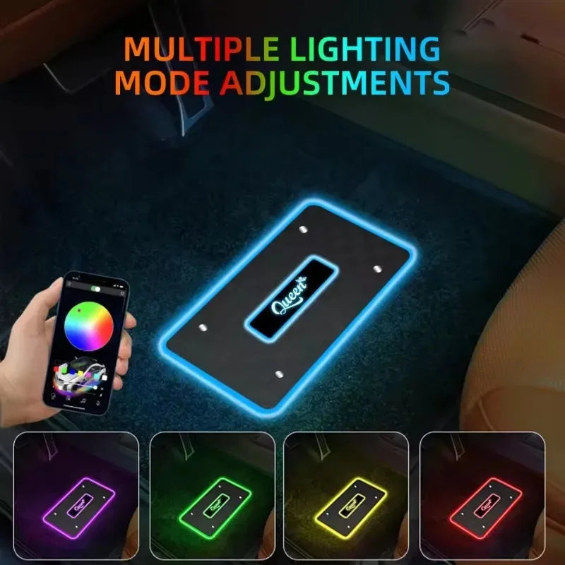 Car floor mat light shown in blue, purple, green, yellow and red modes