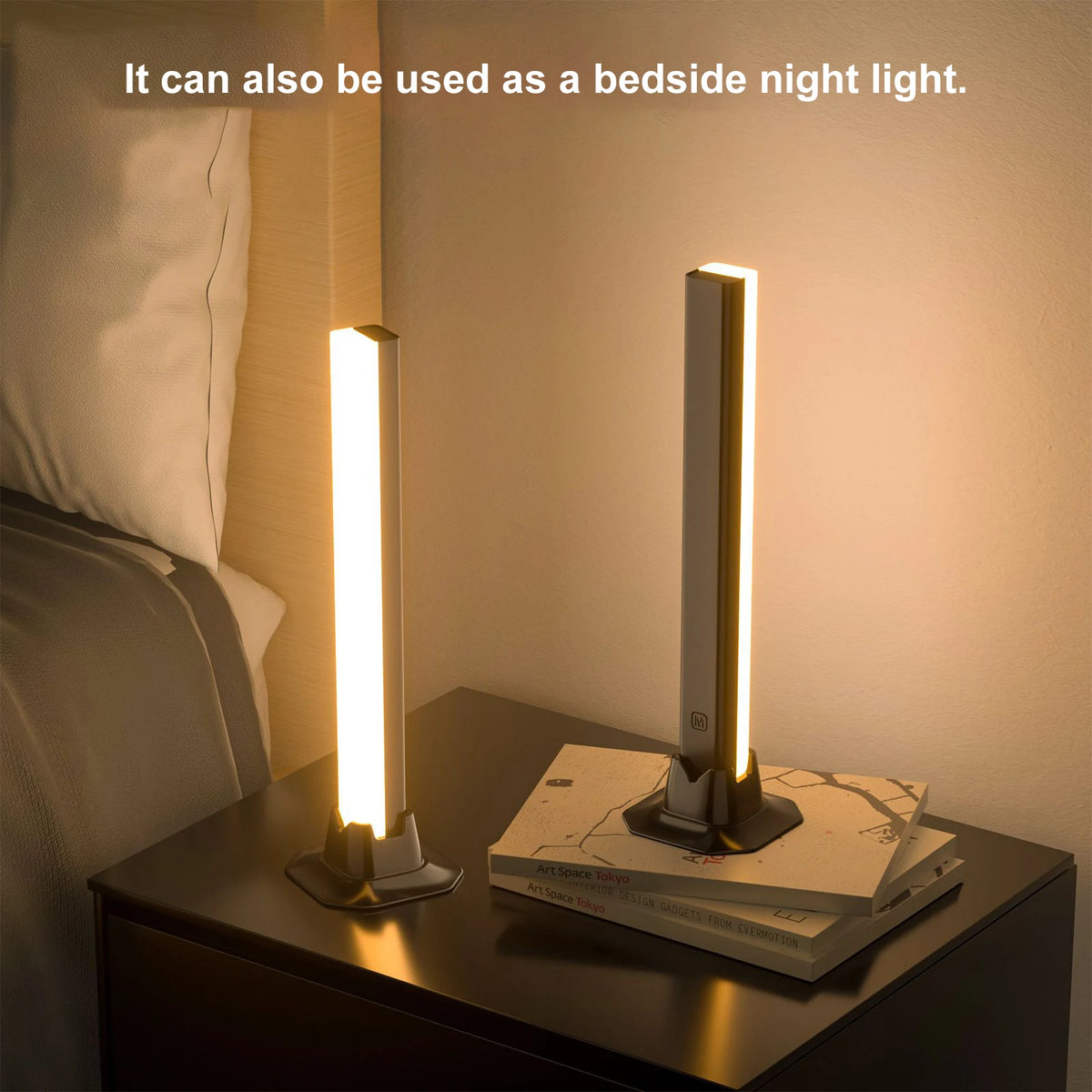 Light bars switched to warm white as a bedside night light